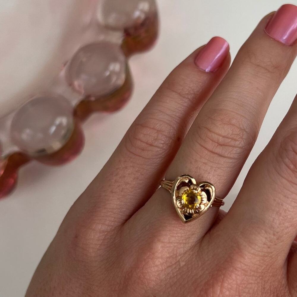 Vintage, Mid-Century, Gold and Glass Ring - Size 6